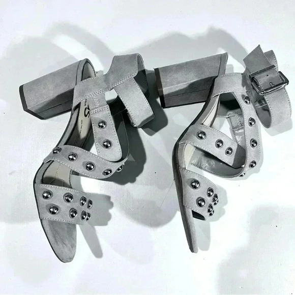 SAM‎ Edelman Circus Sandal Womens 7.5 Grey Leather Buckle Block Heel Studs - Picture 4 of 8